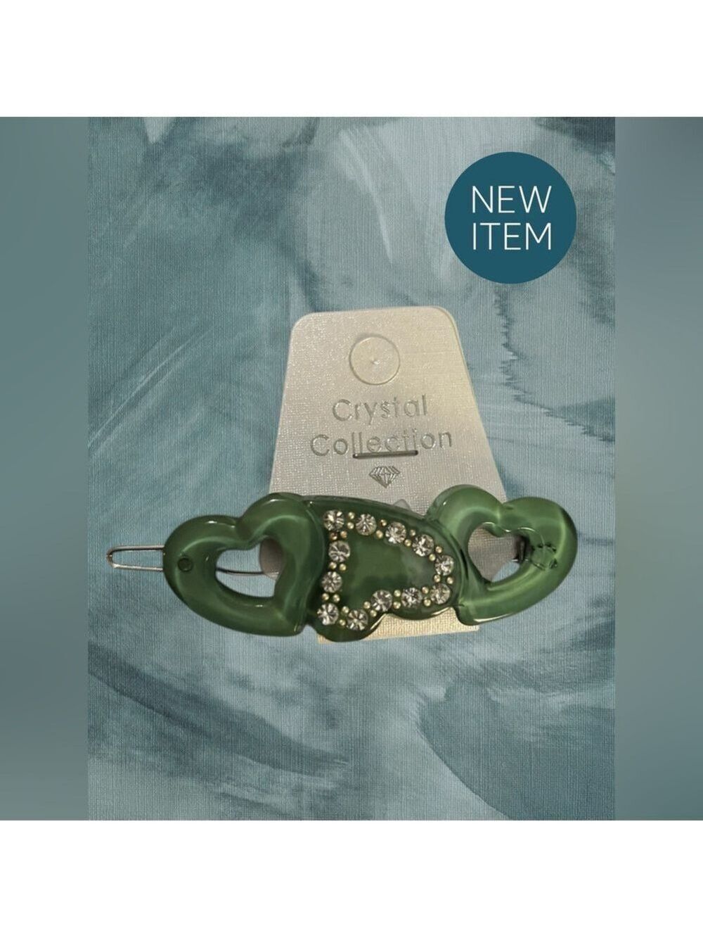 Green Heart Crystal Hair Clip